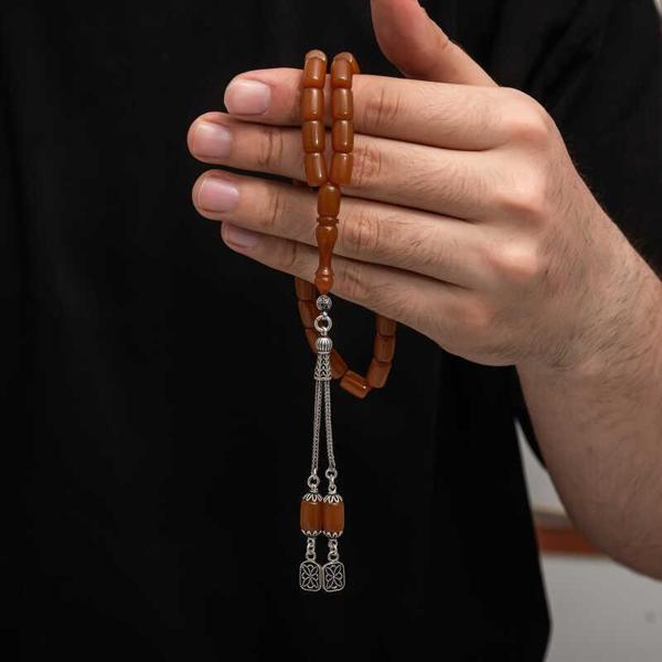 Gümüş Püskül Sıkma Kehribar Tesbih  SL7428 - Image 1