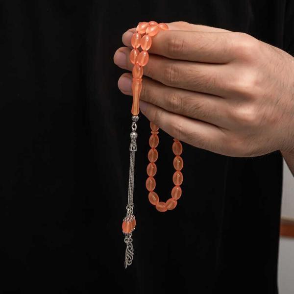 Gümüş Püskül Sıkma Kehribar Tesbih  SL7433 - Image 1