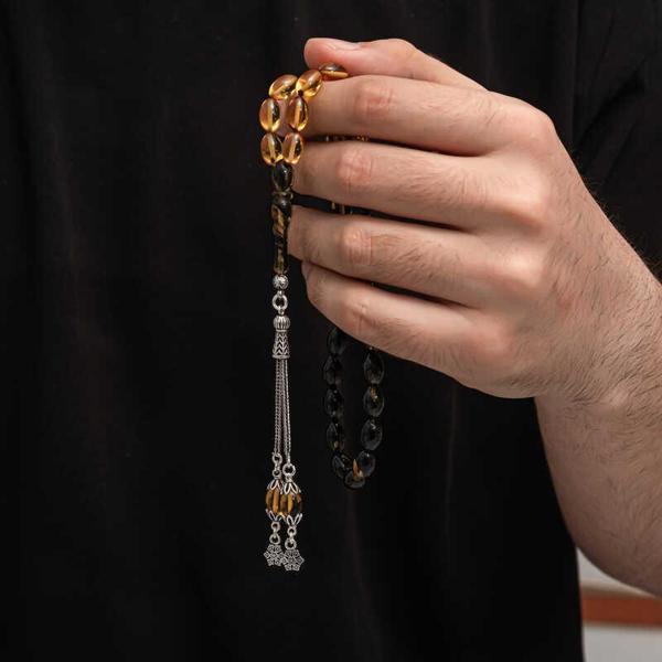 Gümüş Püskül Sıkma Kehribar Tesbih  SL7439 - Image 1