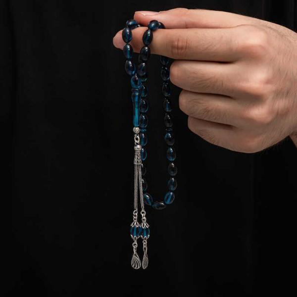 Gümüş Püskül Sıkma Kehribar Tesbih  SL7442 - Image 1