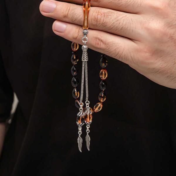 Gümüş Püskül Sıkma Kehribar Tesbih  SL7453 - Image 1