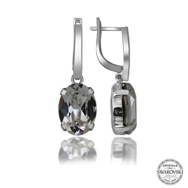 Swarovski Crystal Taşlı Gümüş Beyaz Oval Sallantılı Kadın Küpe SL1412 - Image 1