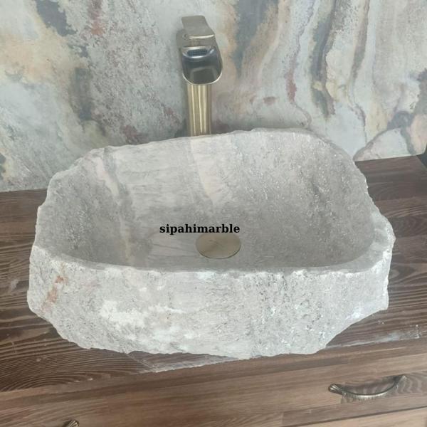 Gümüş Traverten Lüx Şekilsiz Lavabo - Image 1