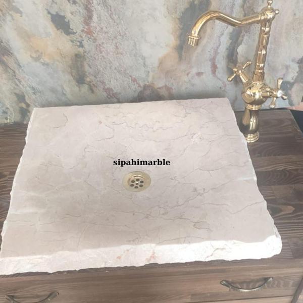 Bej Mermer Kare Tasarım Lavabo - Image 1