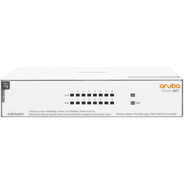 HP Aruba Instant On R8R46A 1430-8G, 8Port, GigaBit, 8Port Poe, Yönetilemez, Masaüstü Switch - Image 1