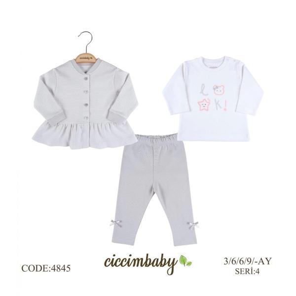 Ciccim Baby Çizgili Fırfırlı 3lü Takım 4845 Gri - Image 1