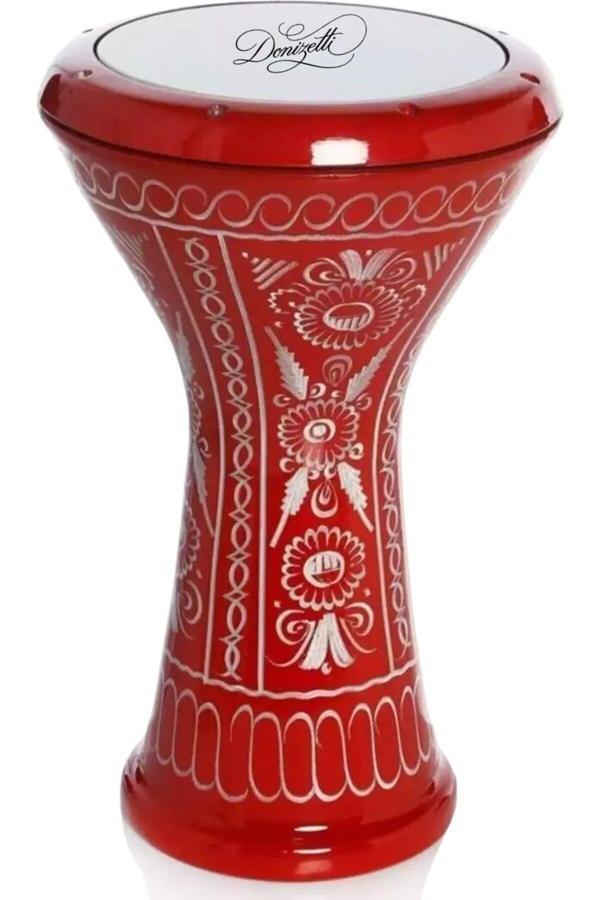 Donizetti Kırmızı Erzincan İşlemeli Mısır Çömlek Darbuka - Kılıf Hediyeli - Image 1