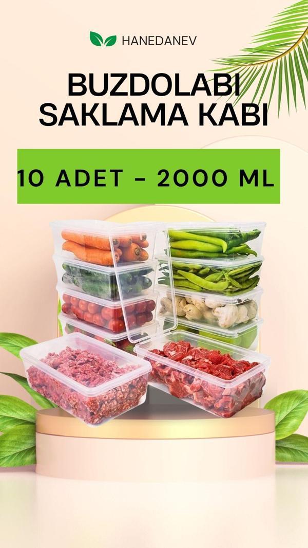 10 Adet 2000 ML Kapaklı Derin Dondurucu Difriz Saklama Kabı - Buzdolabı Düzenleyici 2 Litre Kapaklı - Image 1