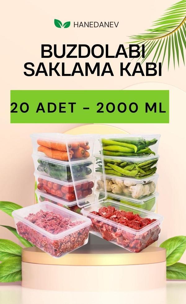 20 Adet 2000 ML Kapaklı Derin Dondurucu Difriz Saklama Kabı - Buzdolabı Düzenleyici 2 Litre Kapaklı - Image 1