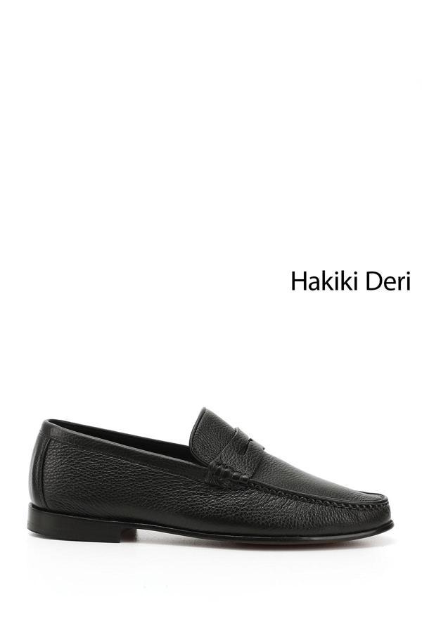 Erkek Siyah Kösele Taban Hakiki Deri Loafer Ayakkabı - Image 1