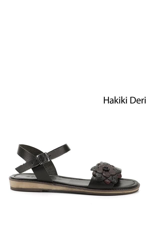 Kadın Siyah Hakiki Deri Sandalet - Image 1