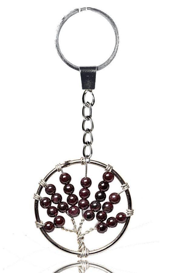 Sertifikalı Lal Garnet Granat Taşı Hayat Ağacı Doğal Taş Anahtarlık - Image 1