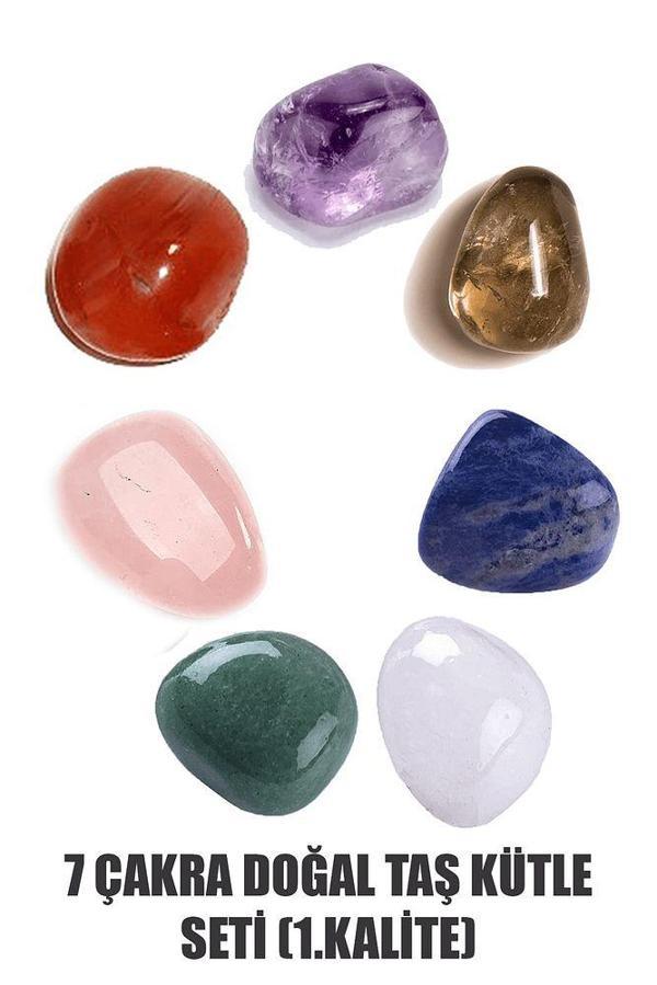Sertifikalı 7'li Doğal Taş Kütle Çakra Seti - Pembe Kuvars Ametist Lapis Lazuli Aventurin Akik Taşı - Image 1