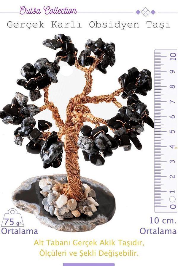Sertifikalı Gerçek Karlı Obsidyen Taşı Ağaç - Akik Plakalı - Image 1