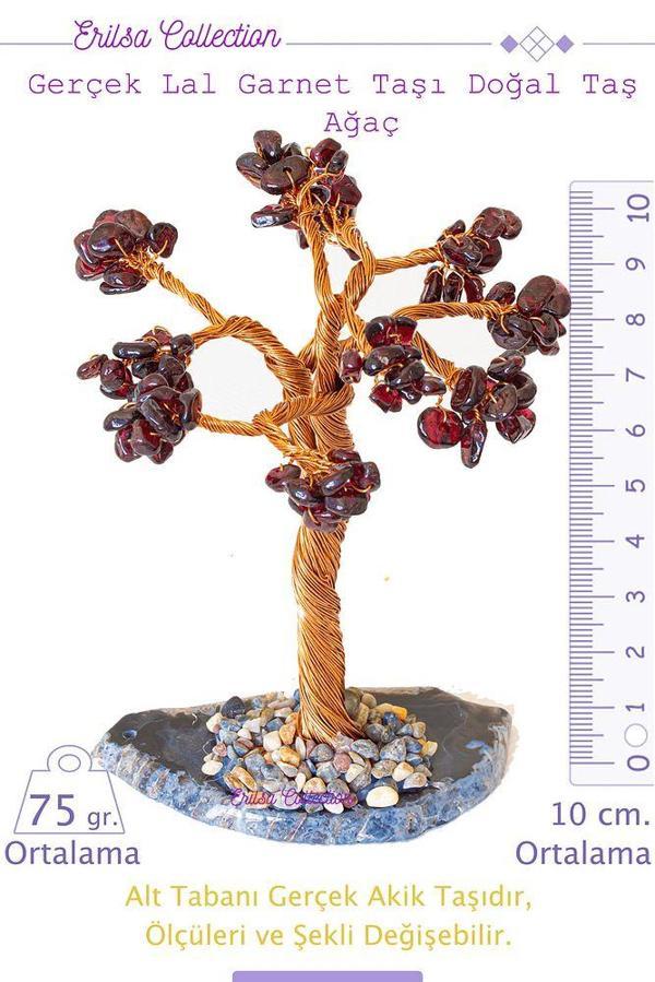 Sertifikalı Gerçek Lal - Garnet - Granat Doğal Taşı Ağaç - Akik Plakalı - Image 1