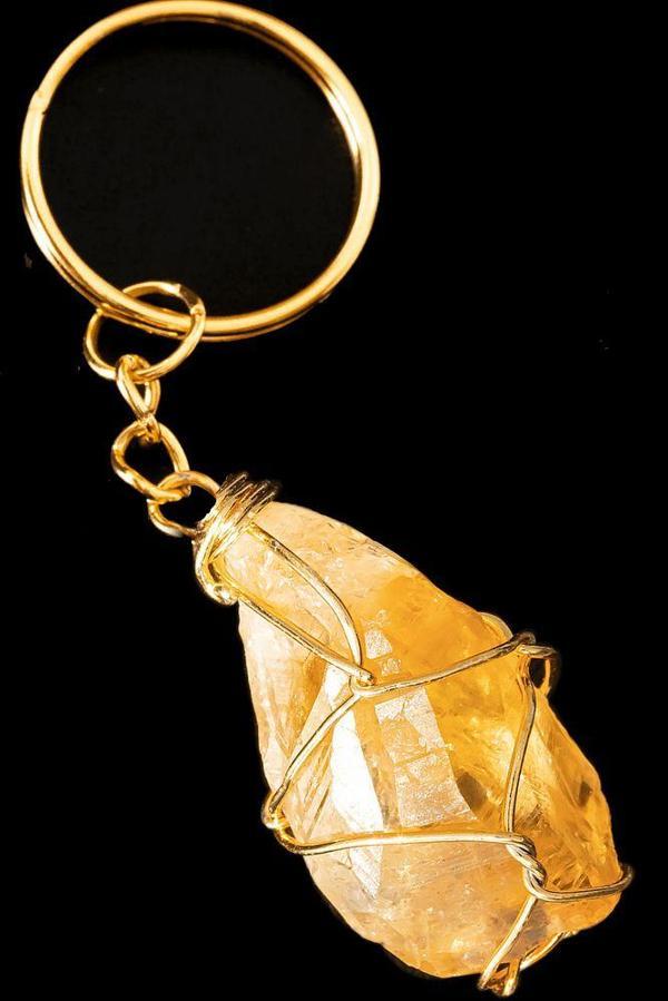 Sertifikalı Tel Sargılı Ham İşlenmemiş Sitrin Taşı Anahtarlık - Image 1