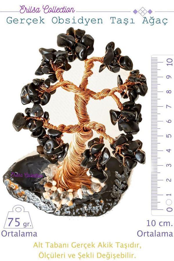 Sertifikalı Gerçek Obsidyen Taşı Ağaç - Akik Plakalı - Image 1