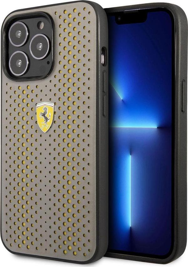 Ferrari iPhone 14 Pro Max Uyumlu Orjinal Lisanslı Kılıf Deri Sarı Noktalı Dizayn Kapak - Image 1