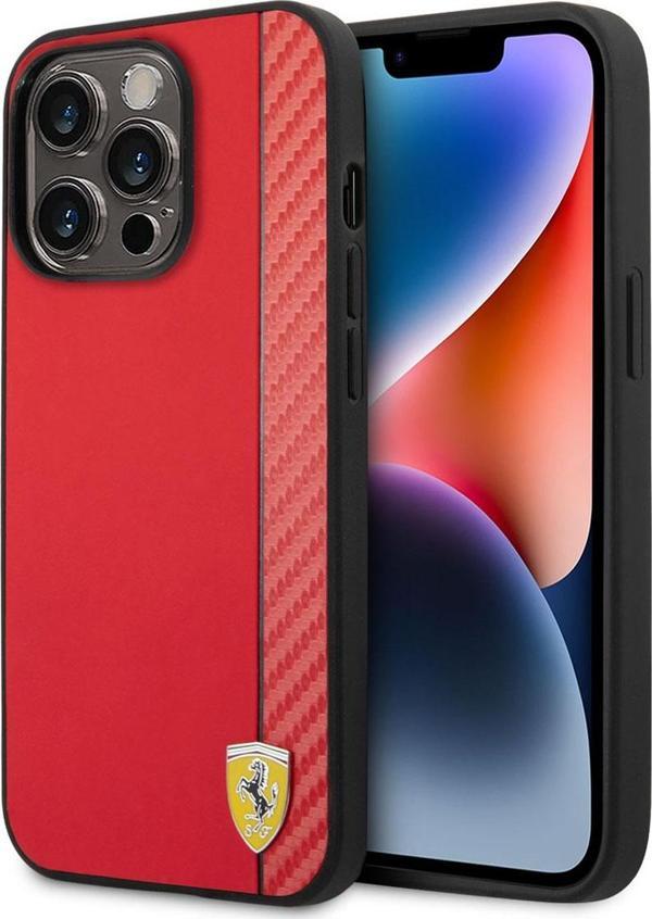 Ferrari iPhone 14 Pro Max Uyumlu Orjinal Lisanslı Kılıf Magsafe Şarj PU Deri Karbon Şeritli Dizayn Kapak - Image 1