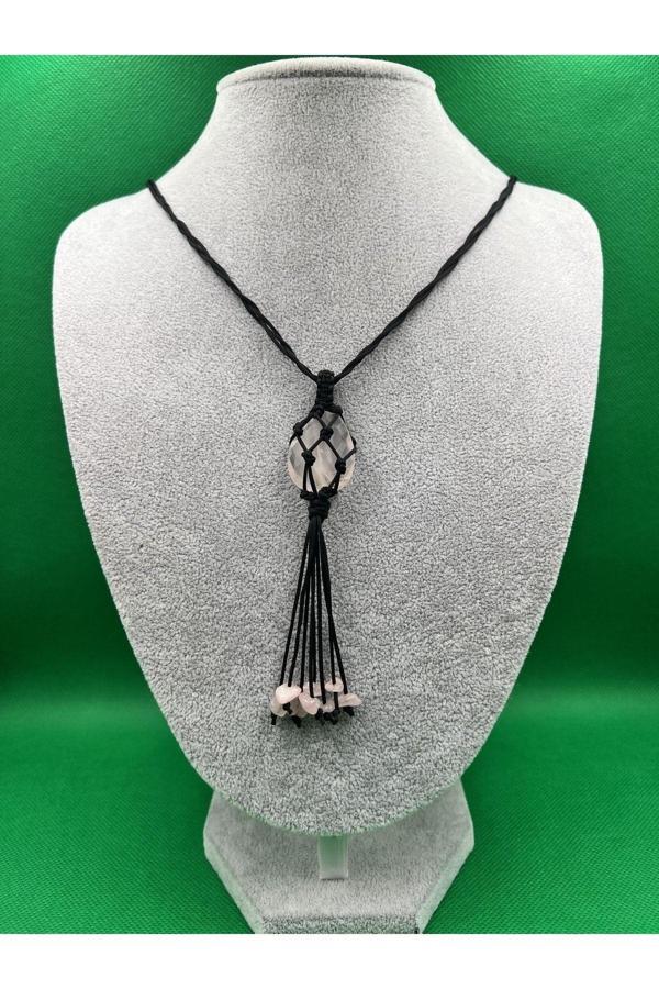 Pembe Kuvars Doğal Taş Tasarım Kolye - Image 1