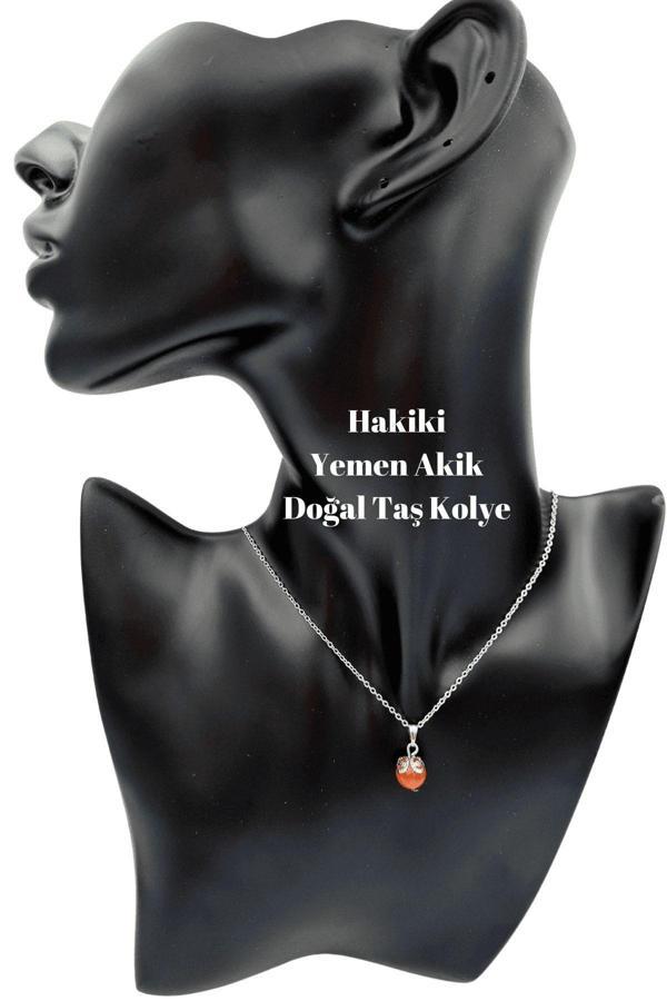 Hakiki Yemen Akik Doğal Taş Kolye - Image 1