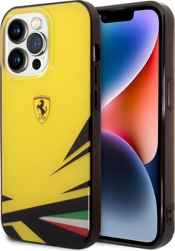 Ferrari iPhone 14 Pro Max Uyumlu Orjinal Lisanslı Kılıf Sarı İtalyan Bayrak Baskılı Dizayn Kapak - Image 1
