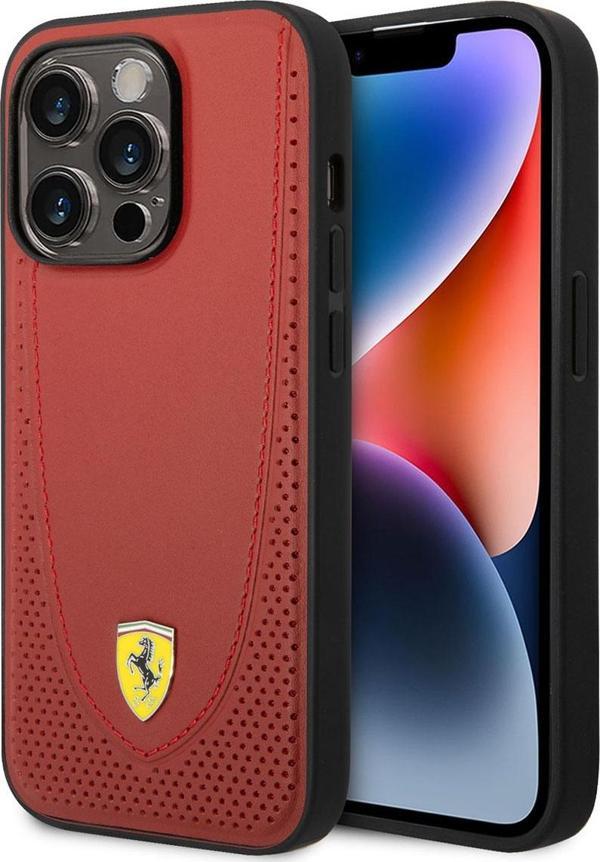 Ferrari iPhone 14 Pro Uyumlu Orjinal Lisanslı Kılıf Magsafe Şarj Deri Delikli Dikişli Dizayn Kapak - Image 1