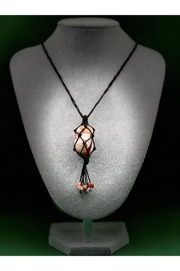 Akik Doğal Taş Tasarım Kolye El yapımı Örgü Model AAA Kalite - Image 1