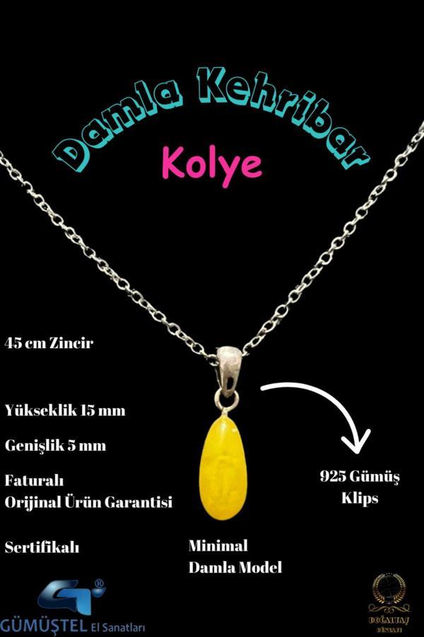 Sertifikalı Orijinal Damla Kehribar Minimal Kolye AAA Kalite Sürpriz Hediyeli 15mmx5mm - Image 1
