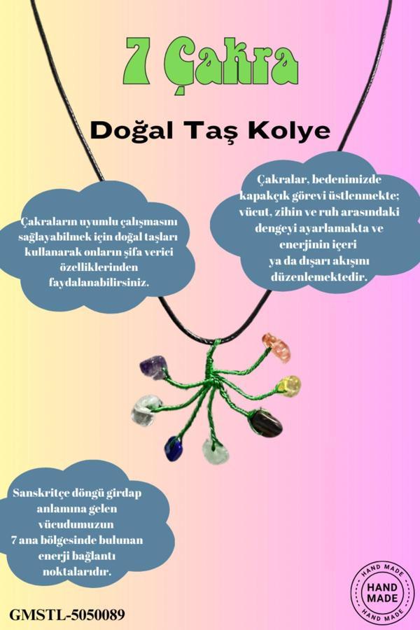 Sertifikalı Orijinal Doğal Taş 7 Çakra Taşı El Yapımı Bakır Tel Sarma Kolye - Image 1