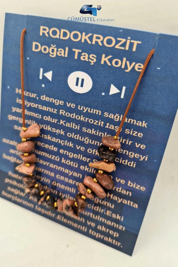 Rodokrozit Taşı Tasarım Kolye Ayarlanabilir Orijinal Doğal Taş Çok Fonksiyonlu Kolye - Image 1