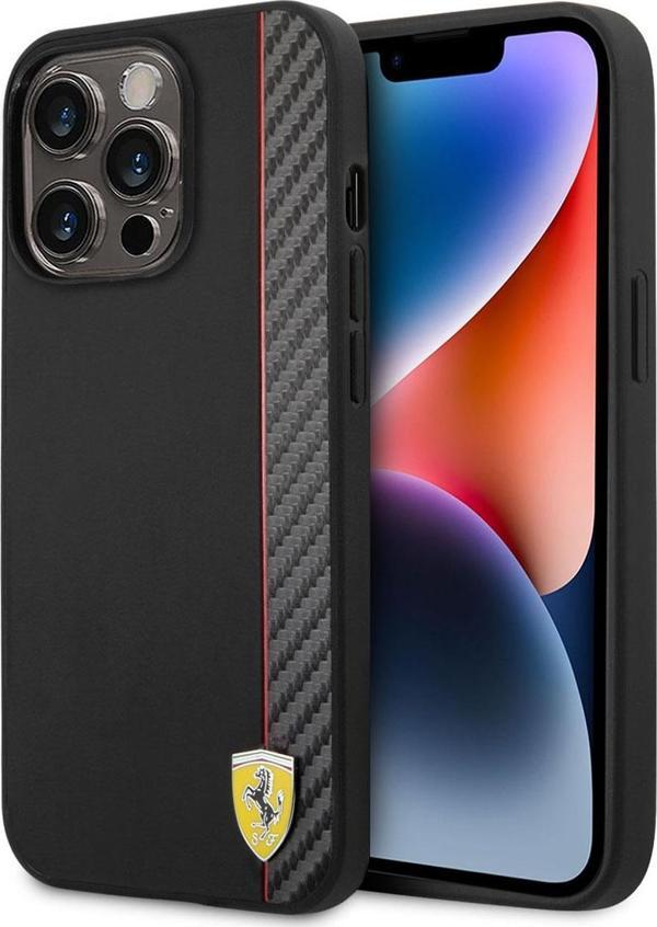 Ferrari iPhone 14 Pro Uyumlu Orjinal Lisanslı Kılıf Magsafe Şarj Pu Deri Ve Karbon Şeritli Dizayn Kapak - Image 1