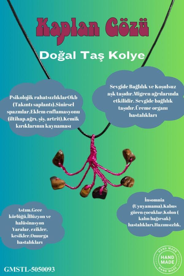 Sertifikalı Orijinal Doğal Taş Kaplan Gözü Taşı El Yapımı Bakır Tel Sarma Kolye - Image 1