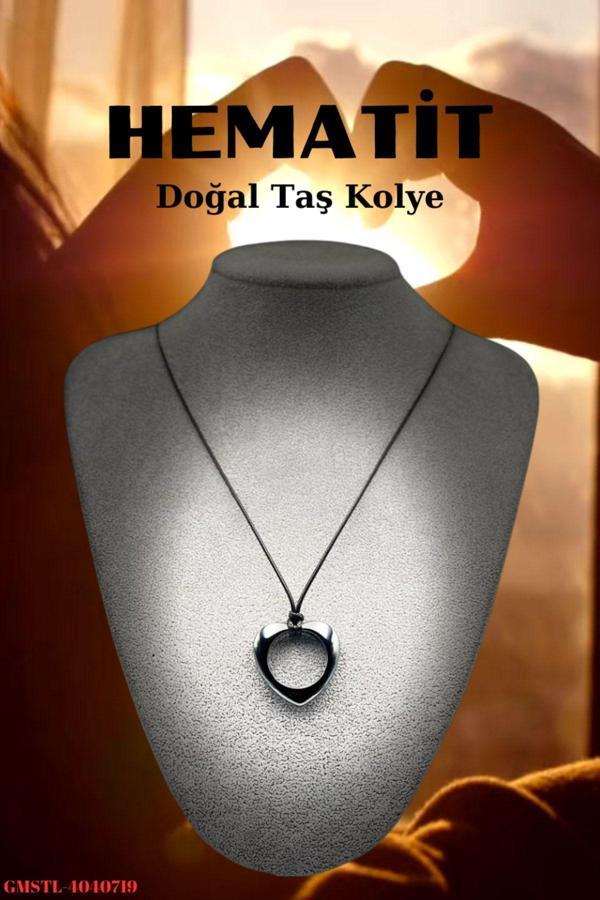 Hematit Doğal Taş El İşçiliği Kalp Kesim Kolye - Image 1