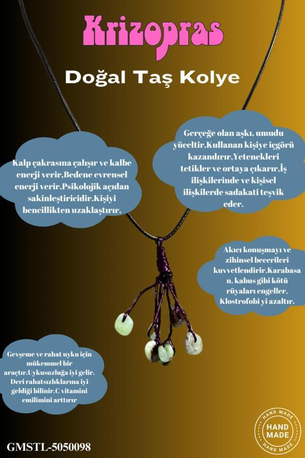 Sertifikalı Orijinal Doğal Taş Krizopras Taşı El Yapımı Bakır Tel Sarma Kolye - Image 1