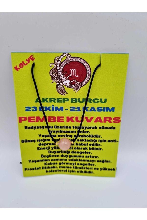 Akrep Burcu Pembe Kuvars Taşı Doğal Taş Kolye - Image 1