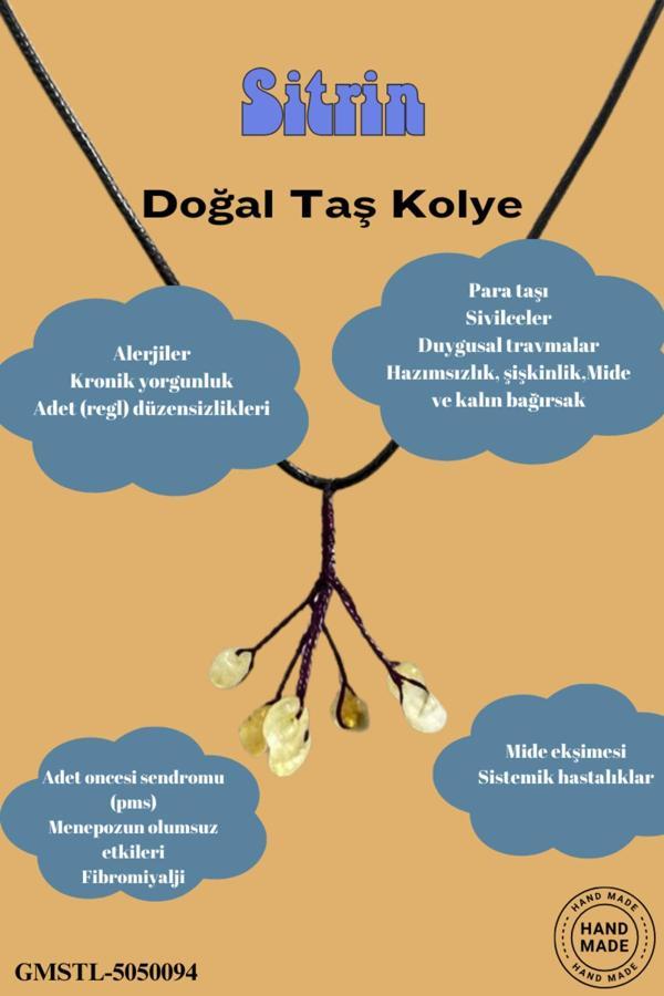 Sertifikalı Orijinal Doğal Taş Sitrin Taşı El Yapımı Bakır Tel Sarma Kolye - Image 1
