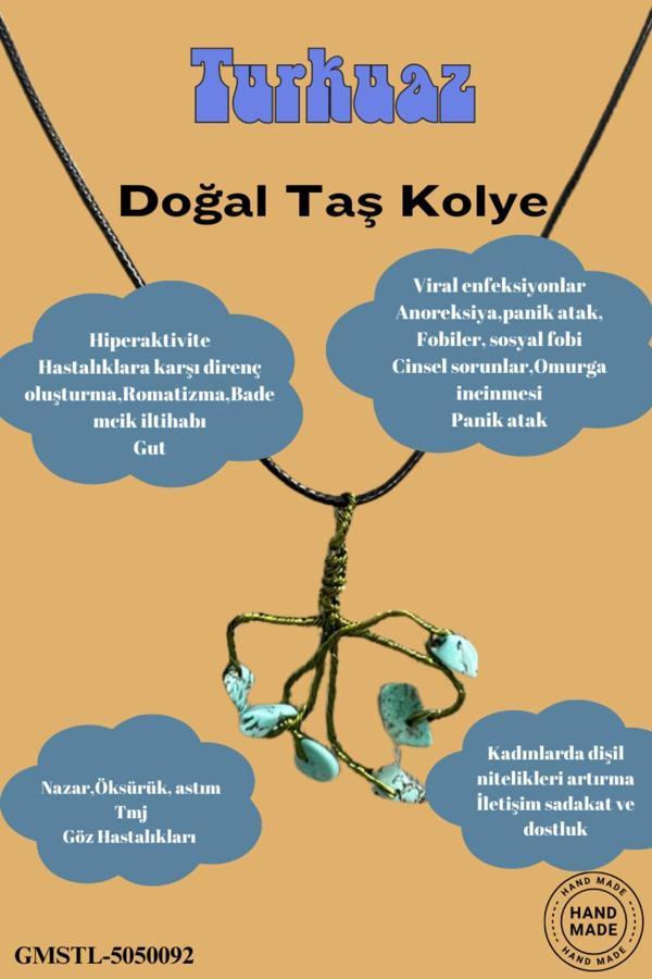 Sertifikalı Orijinal Doğal Taş Turkuaz Taşı El Yapımı Bakır Tel Sarma Kolye - Image 1