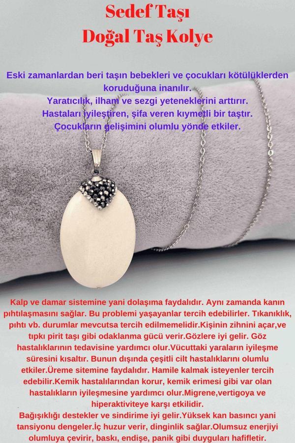 Sedef Doğal Taş Kolye Taş Detaylı Zincir Hediyeli - Image 1