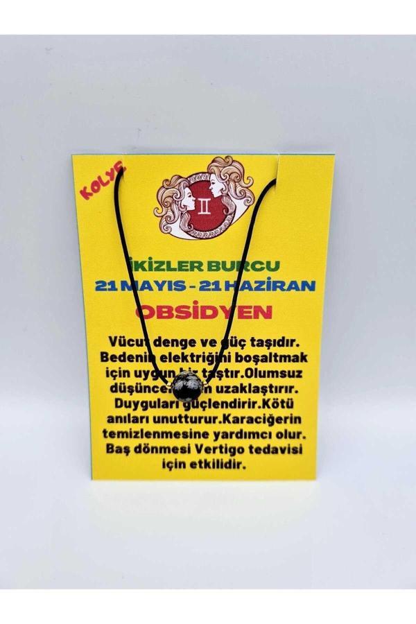 İkizler Burcu Obsidyen Taşı Doğal Taş Kolye - Image 1