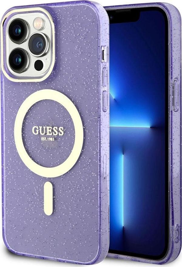 Guess iPhone 13 Pro Uyumlu Orjinal Lisanslı Kılıf Magsafe Şarj Glitter Kapak - Image 1