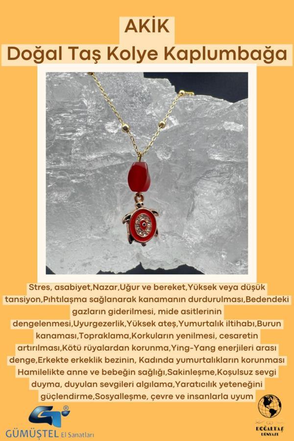 Sertifikalı Akik Doğal Taş Tasarım Kolye El Yapımı Kırmızı Kaplumbağa Obje Detay AAA Kalite - Image 1
