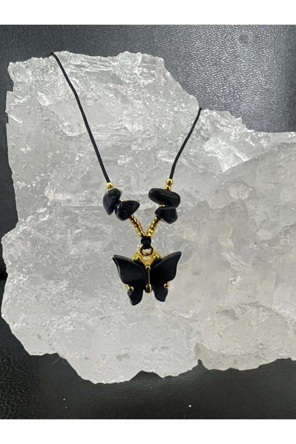 Sertifikalı Orijinal Yıldız & Sedef Doğal Taş Kolye Kelebek Detaylı Asansörlü Kilit Sistemi - Image 1