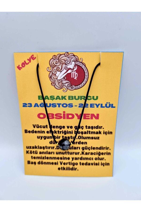 Başak Burcu Obsidyen Taşı Doğal Taş Kolye - Image 1