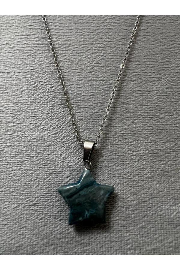 Sertifikalı Apatit Doğal Taş Yıldız Kesim Kolye Sürpriz hediyeli - Image 1