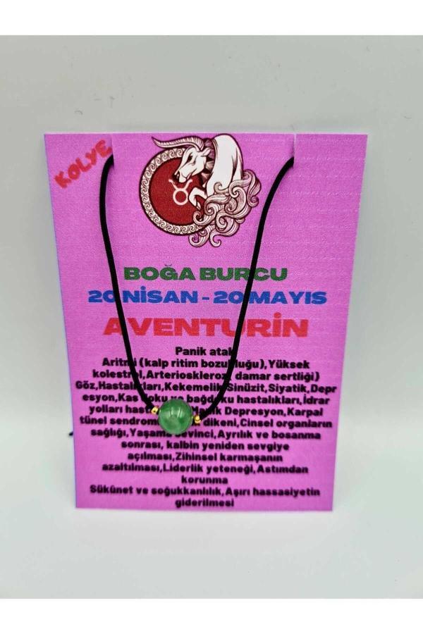 Boğa Burcu Aventurin Taşı Doğal Taş Kolye - Image 1