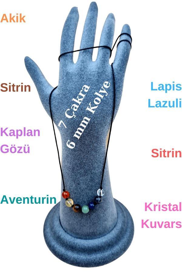 Doğal 7 Çakra Özel Tasarım Kolye Orijinal Doğal Taş 6 mm - Image 1