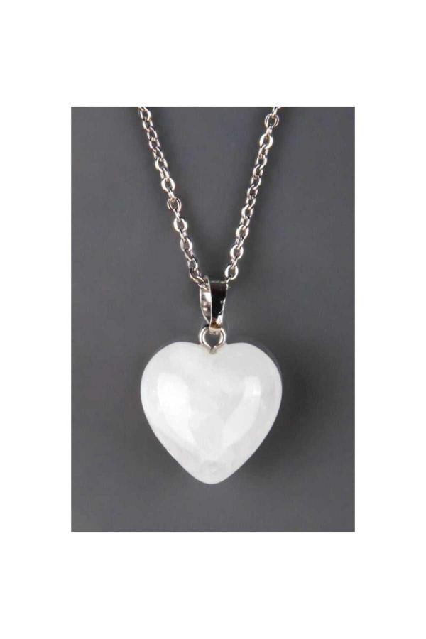 Kristal Kuvars Doğal Taş Kalp Kolye Sürpriz Hediyeli - Image 1