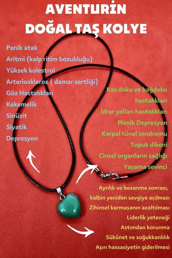 Sertifikalı Doğal Aventurin Taşı Kalp Kolye Zincir Dahil - Image 1