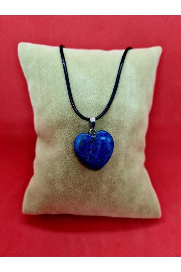Doğal Lapis Lazuli Taşı Kalp Kolye Zincir Dahil - Image 1
